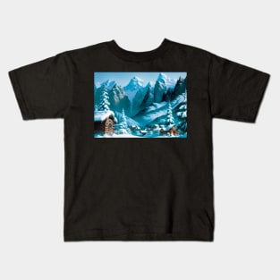 Christmas Scene - Log Cabins in the Snow Kids T-Shirt